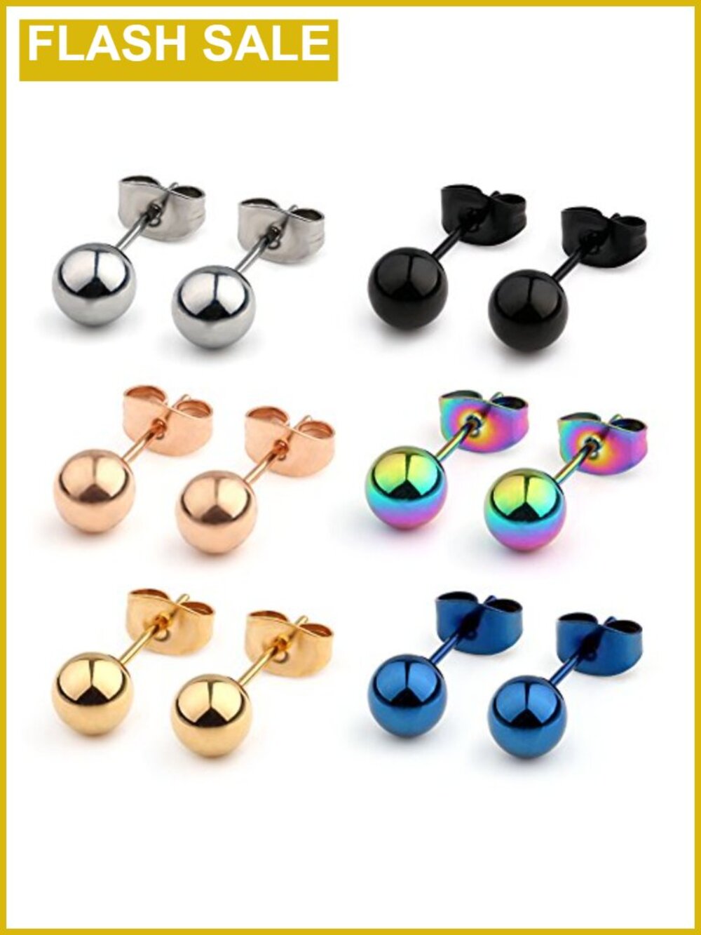 Stainless Steel Ball Stud Earrings with Cubic Zirconia Round Push Back